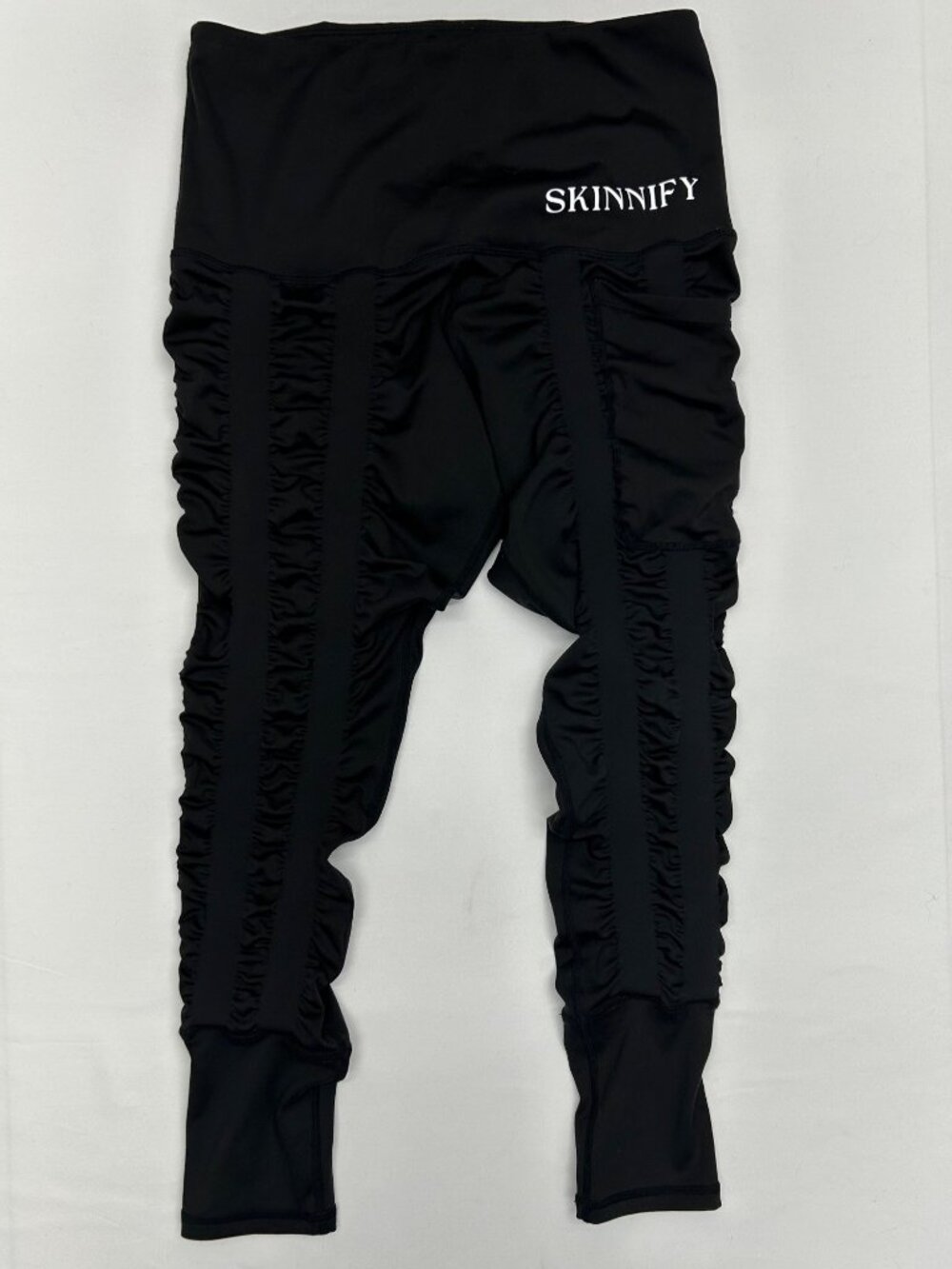 Skinnify Black Resistance Band Leggings Size S Ruched Detailing Tones and Sculpt